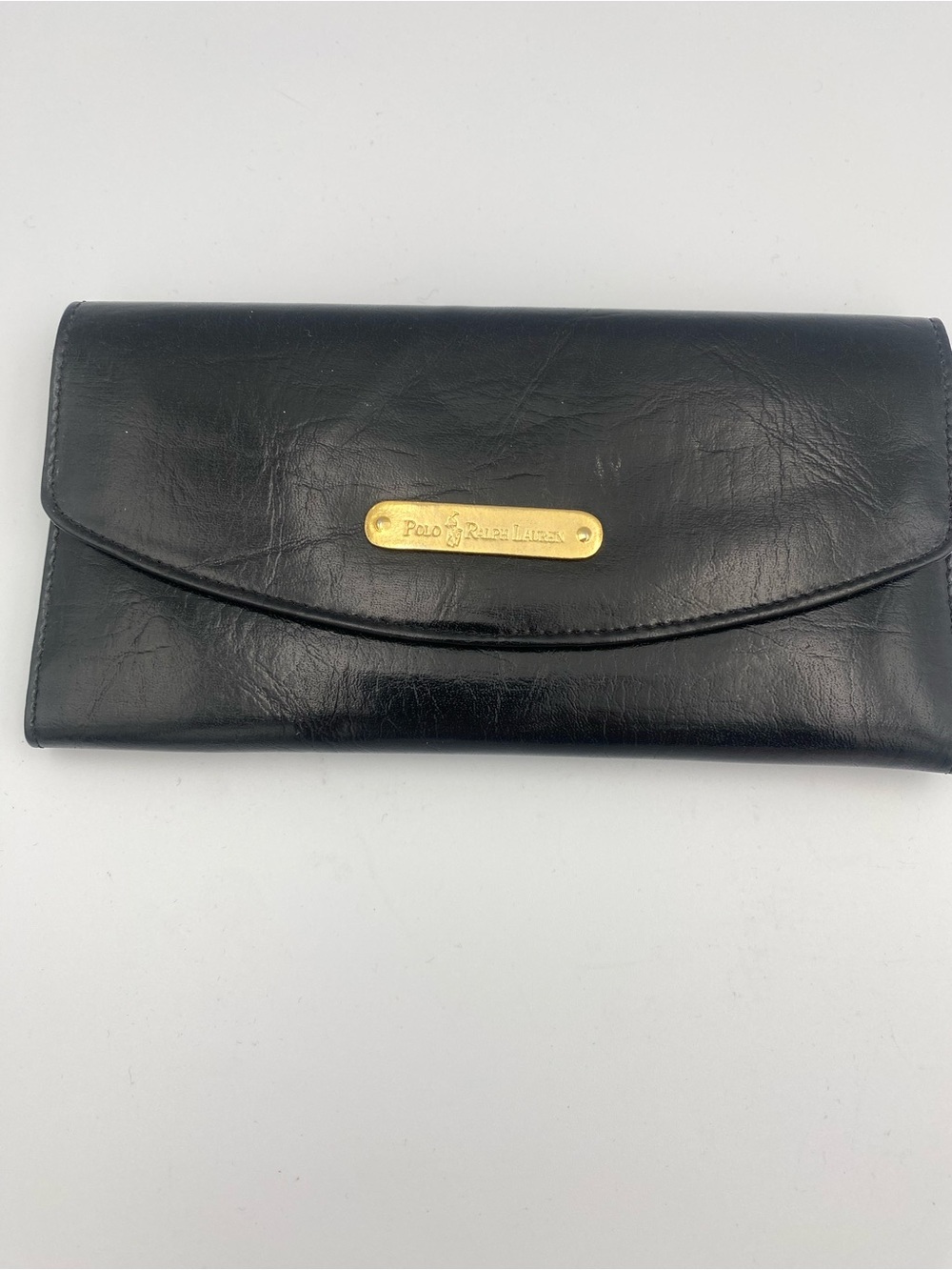 Polo by Ralph Lauren Black Leather Continental Wallet with Gold Plaque